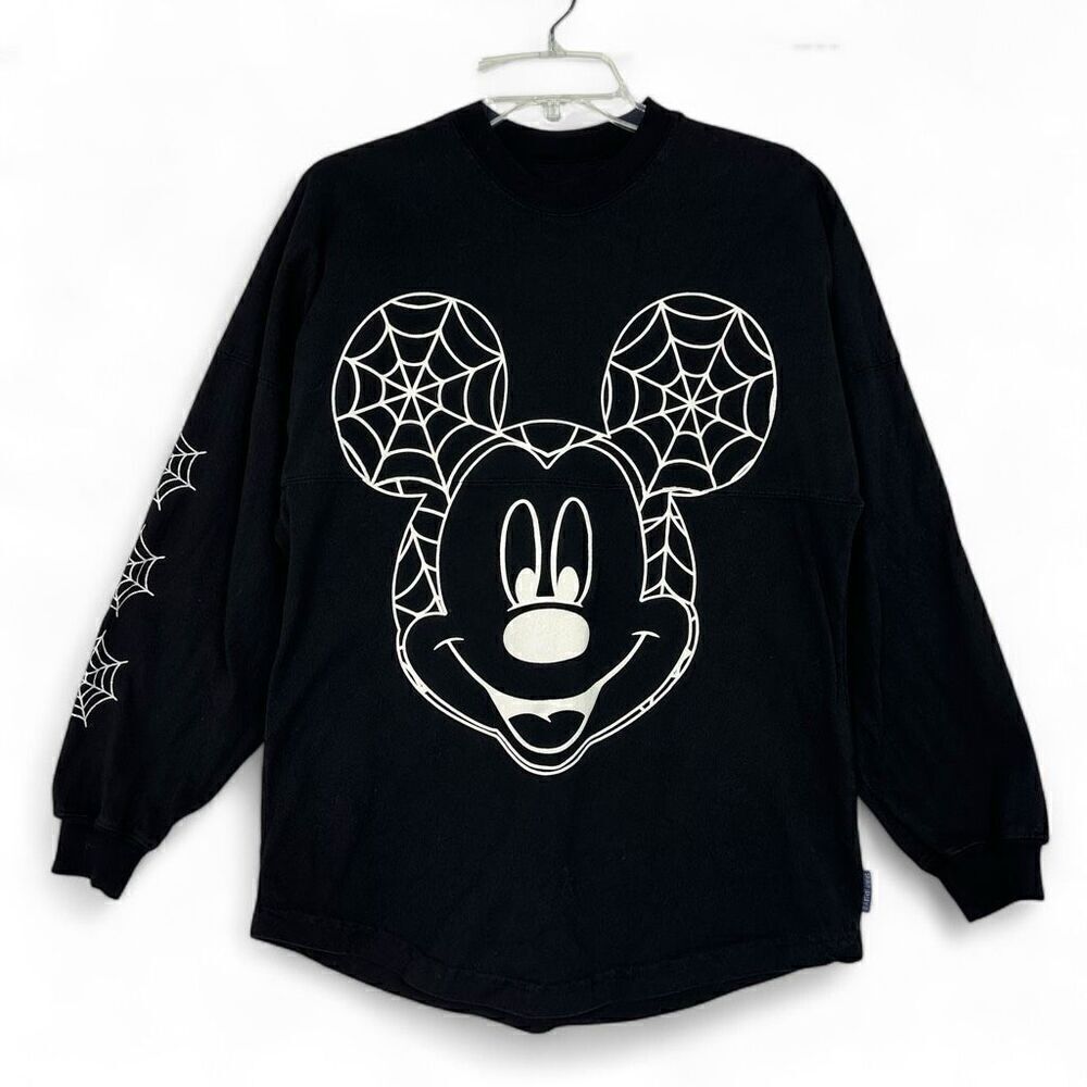 Disney Spirit Jersey Glow Mickey Spider Web Boo Long Sleeve XS Halloween Spooky - Picture 1 of 9